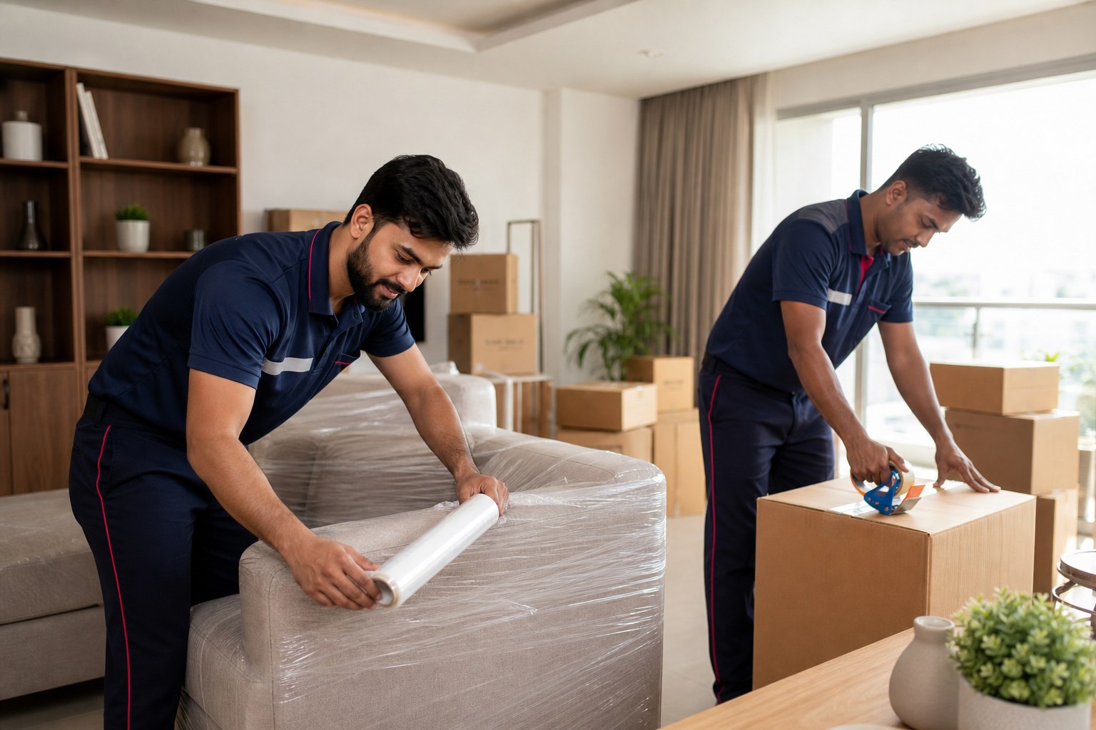 ZAIRA packers and movers team loading carefully labelled boxes into a moving truck outside a home in Vadodara