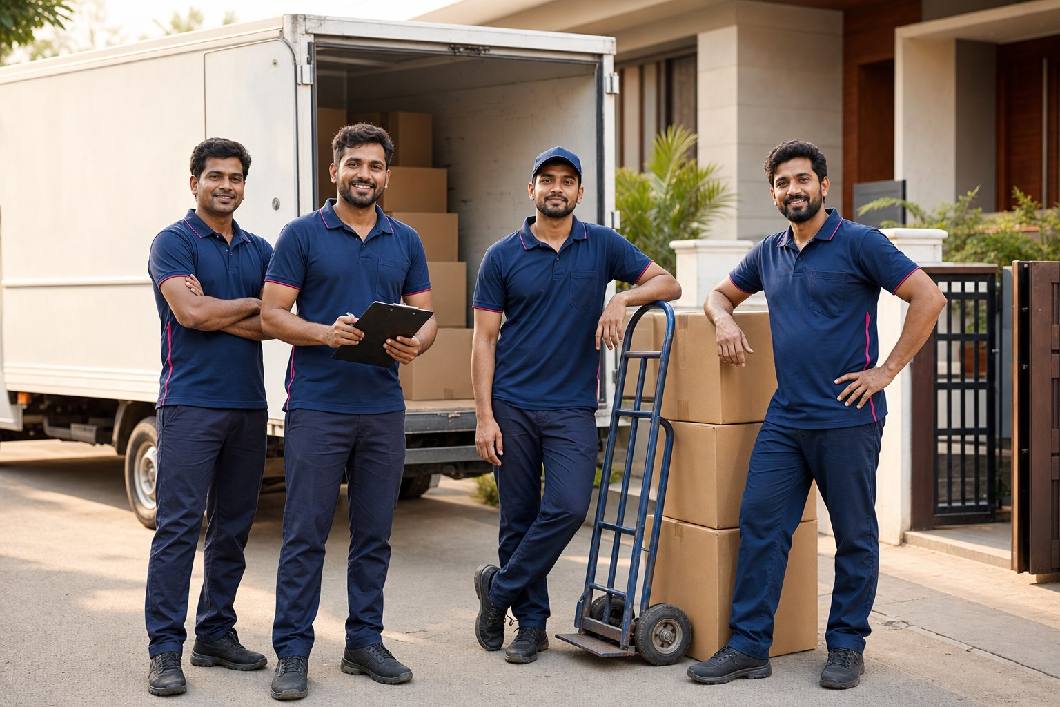 Professional local moving team ready beside their moving truck
